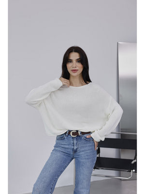 Dilvin Ekru Kayık Yaka Merserize Kazak 10804-Ekru