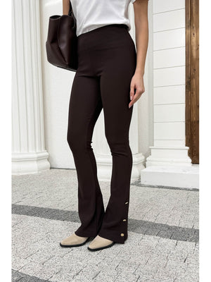 Dilvin Kahverengi Düğme Detay İspanyol Tayt 71905-Kahve