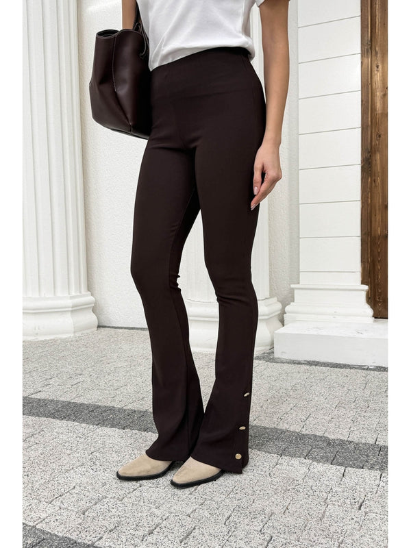 Dilvin Kahverengi Düğme Detay İspanyol Tayt 71905-Kahve