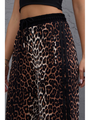 Leopar Yan Şeritli Pantolon