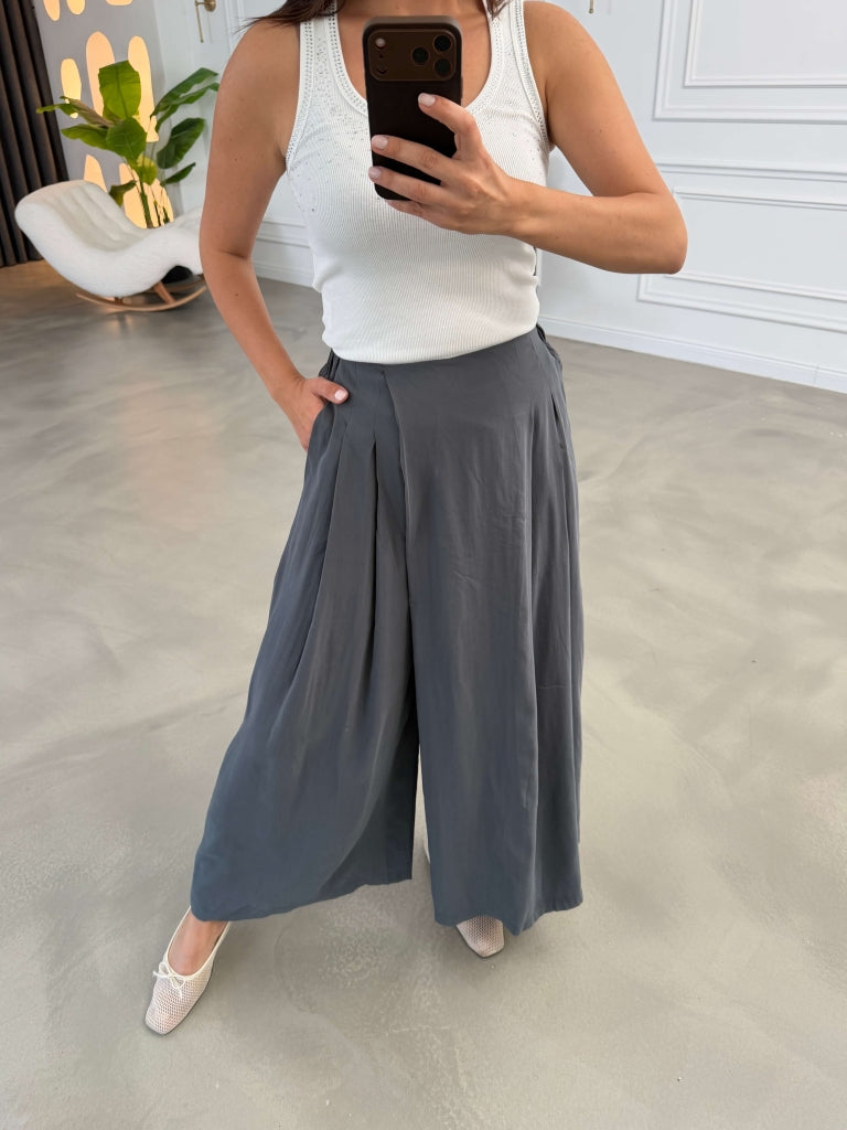 Antrasit Beli Pilili Tencel Pantolon 51204-Antrasit