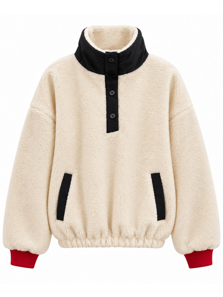 Taş Teddy Nakışlı Muadil Peluş Sweat 4241-Taş