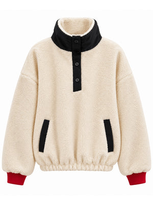 Taş Teddy Nakışlı Muadil Peluş Sweat 4241-Taş