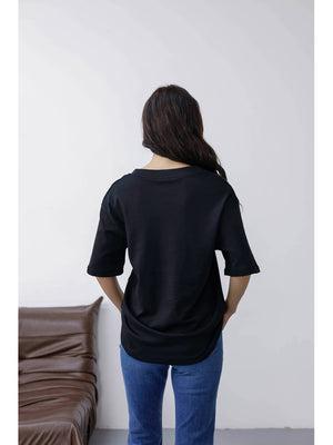 Siyah Orj Marka V Yaka Tshirt 6598-Siyah