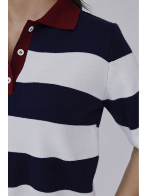 Lacivert Çizgili Polo Yaka Tshirt EY2596-Lacivert