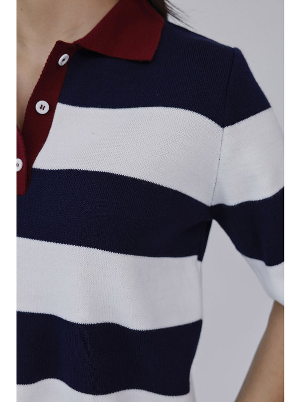 Lacivert Çizgili Polo Yaka Tshirt EY2596-Lacivert