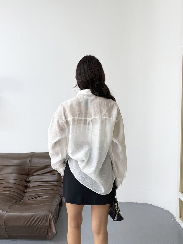 Beyaz Taş Baskılı Gömlek 8126-Beyaz