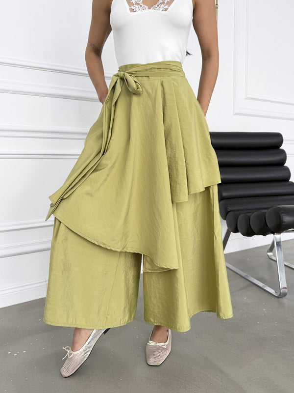 Olive Bel Bağlamalı Etek Pantolon 0020-Olive