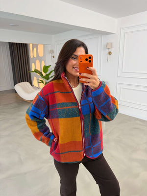 Bordo Ön Fermuarlı Peluş Sweat 22889-Bordo