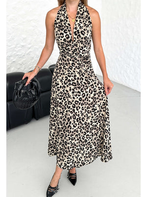 Leopar Boyun Detaylı Elbise