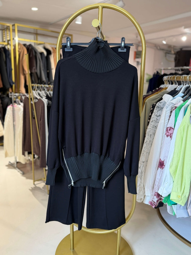 Siyah Ribana Detaylı Modal Takım EY4084-Siyah