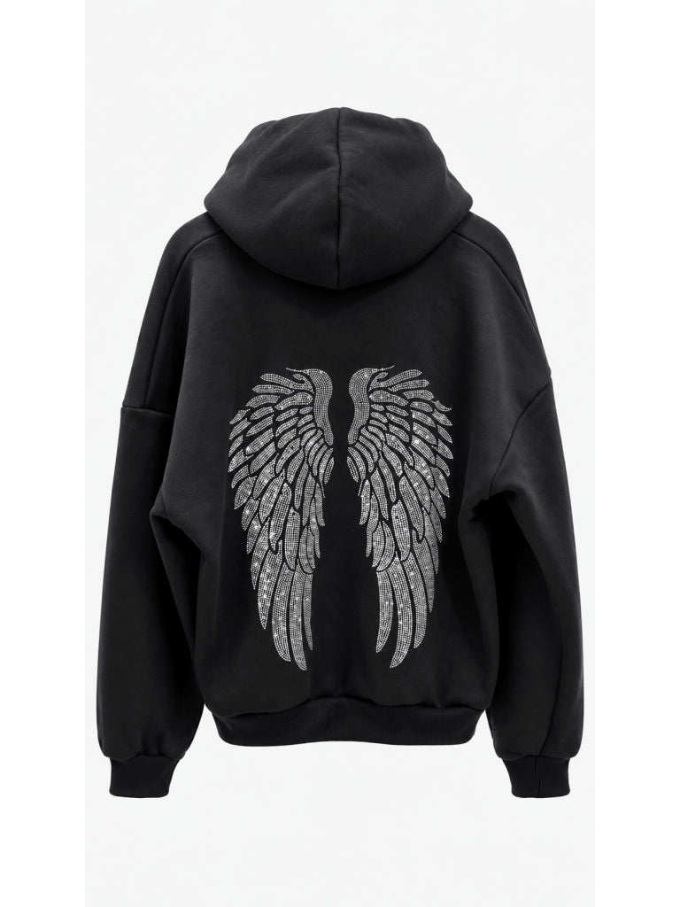 Siyah Sırtı Taş Baskılı Şardonlu Sweat 4290-Siyah