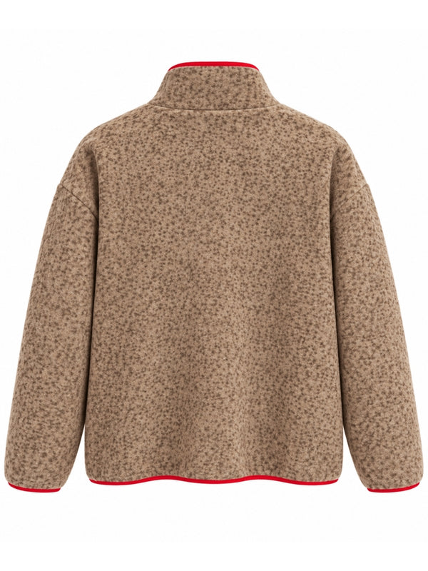Kahverengi Yarım Fermuarlı Peluş Sweat 4247-Kahverengi