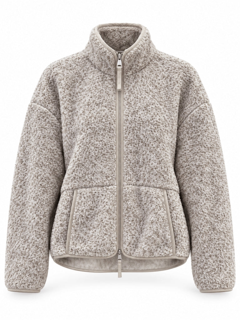 Bej Ön Fermuarlı Peluş Sweat M-2969-Bej