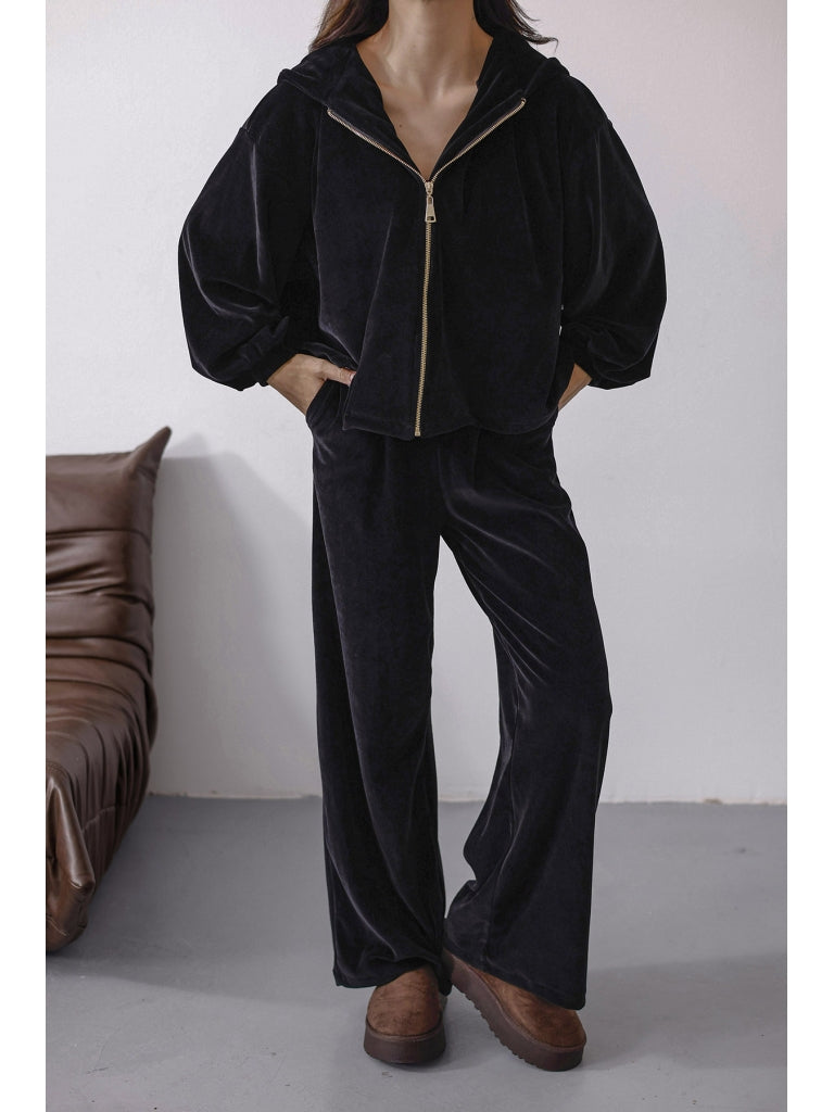 Perry Siyah Üç Parça Kadife Takım 0097-Siyah