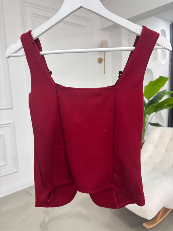 Bordo Omuzu Gold Tokalı Bluz 4272-Bordo
