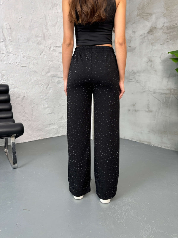 Siyah Taş Baskılı Modal Pantolon 4205-Siyah