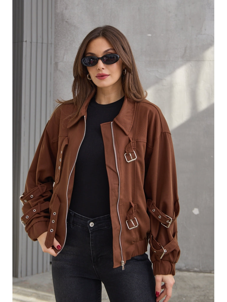Kahve Kemer Detaylı Zr Model Bomber Ceket