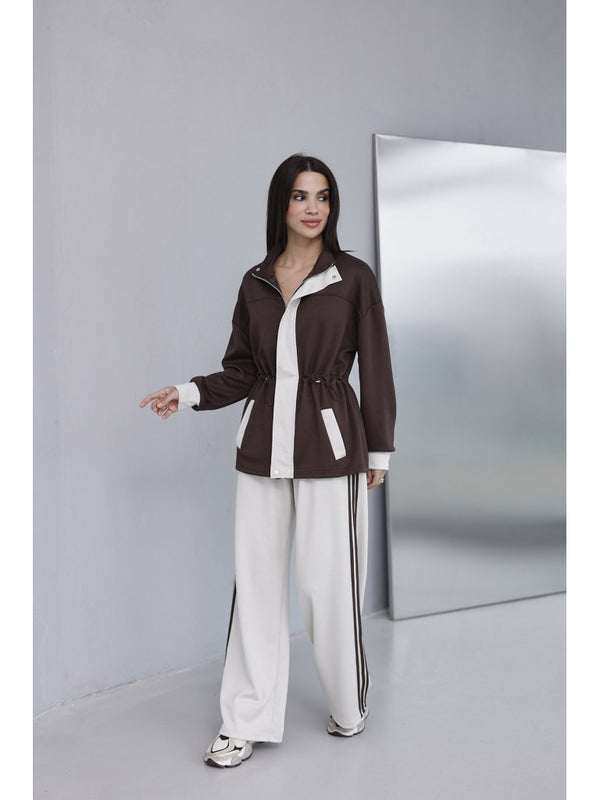 Kahverengi Ekru Garnili Modal Takım 1191-Kahverengi