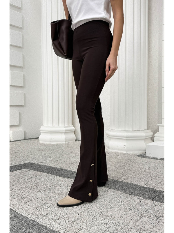 Dilvin Kahverengi Düğme Detay İspanyol Tayt 71905-Kahve