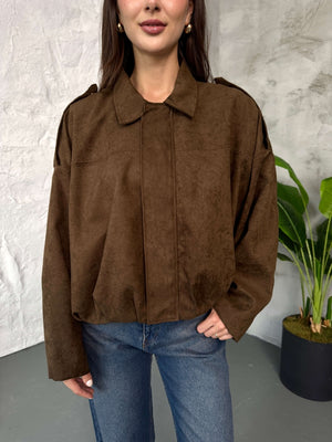 Kahverengi Süet Premium Bomber Ceket