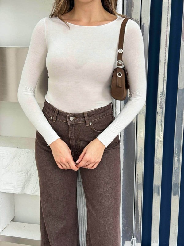 Beyaz Kayık Yaka Transparan Bluz 25187-Beyaz