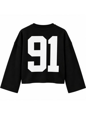 Siyah Baskılı Uzun Kollu Basic Sweat 12470-Siyah