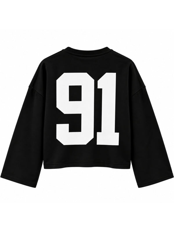 Siyah Baskılı Uzun Kollu Basic Sweat 12470-Siyah