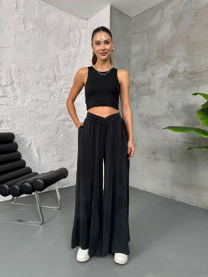 Füme Beli Çapraz Detay Modal Pantolon 30272-Füme