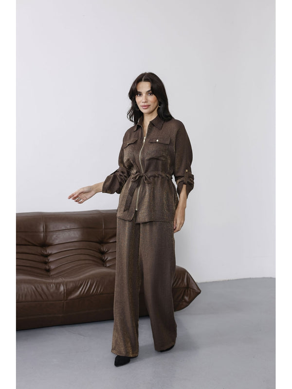 Kahverengi Simli Bel Bağlamalı Takım 51279-Kahverengi