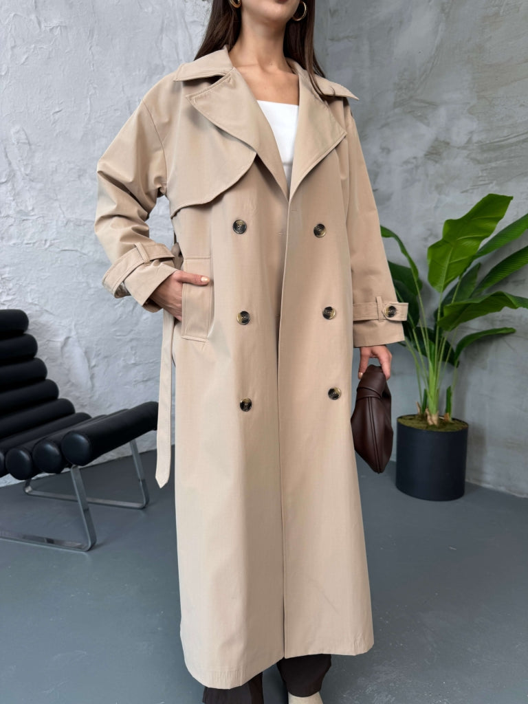 Camel Kuşaklı Maxi Trenç