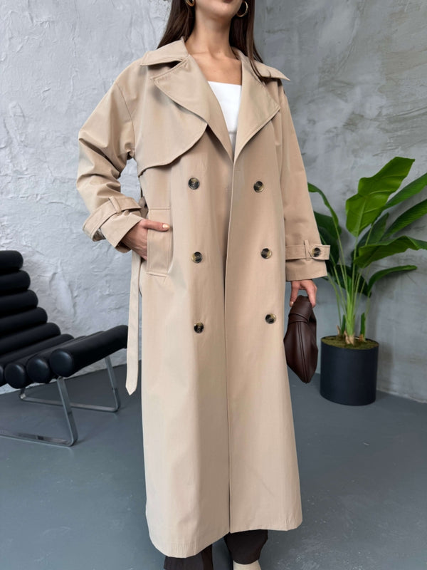 Camel Kuşaklı Maxi Trenç