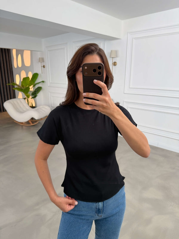 Siyah Sırtı Dekolteli Tshirt 4275-Siyah