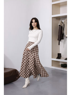 Turuncu Ekoseli Etek 8015-Turuncu