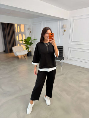 Siyah Eteği Garnili Sweat Takım 11950-Siyah