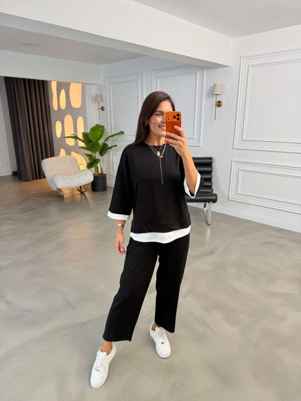 Siyah Eteği Garnili Sweat Takım 11950-Siyah