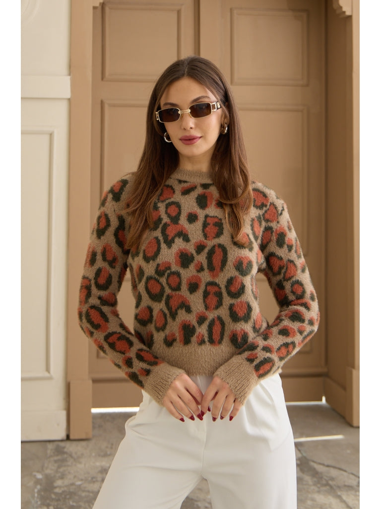 Leopar Desen Yumoş Kazak