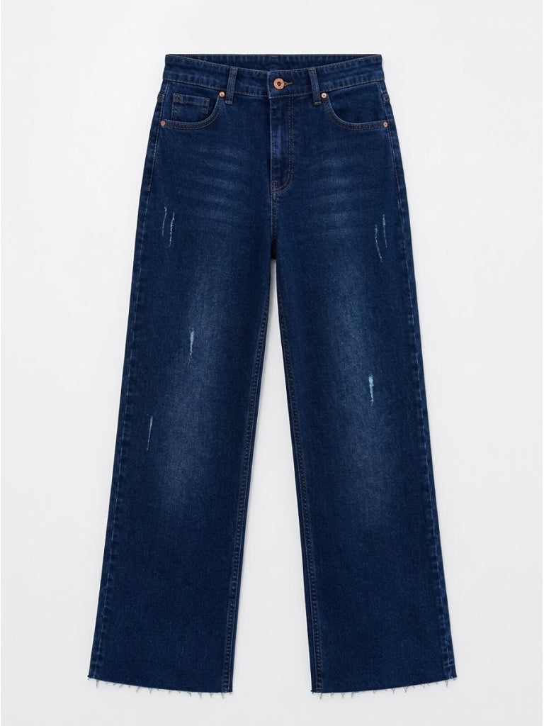 Lacivert Yıkamalı Kesik Paça Jean 304740-Lacivert