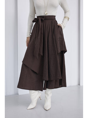 Kahve Bel Bağlamalı Etek Pantolon 0020-KAHVE