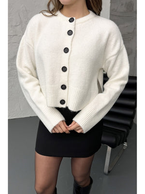 Dilvin Ekru Yırtmaçlı Yumuşak Dokulu Hırka 60280-Ekru