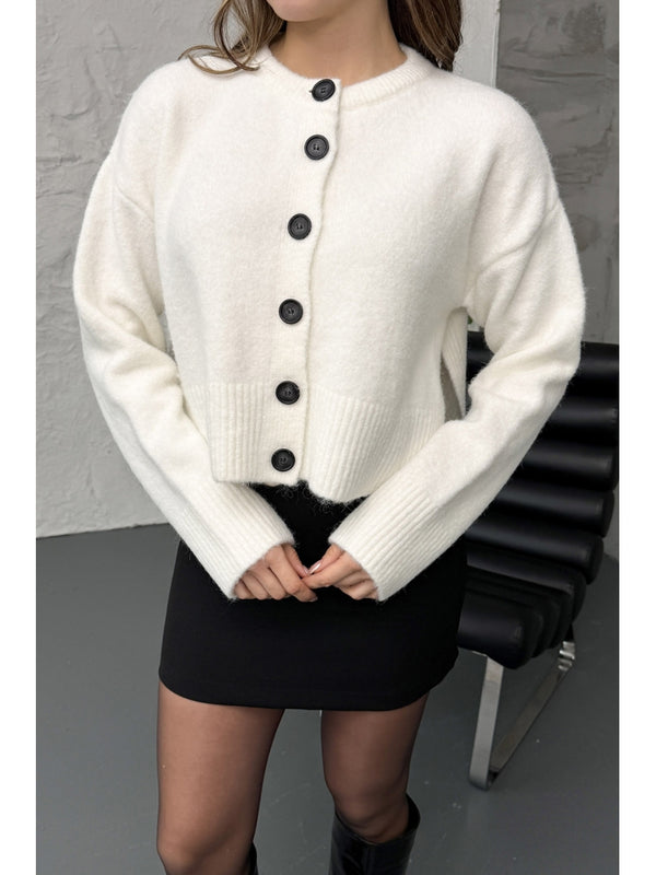 Dilvin Ekru Yırtmaçlı Yumuşak Dokulu Hırka 60280-Ekru