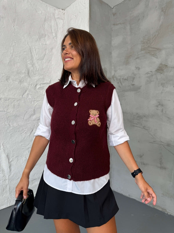 Mürdüm Teddy Nakışlı Süveter