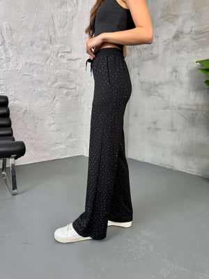 Siyah Taş Baskılı Modal Pantolon 4205-Siyah