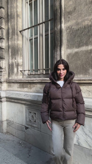 Kahverengi Fermuarlı Şişme Mont 2059-Kahverengi