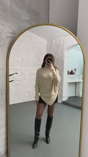 Ekru Boğazlı Triko Panço 2574-Ekru