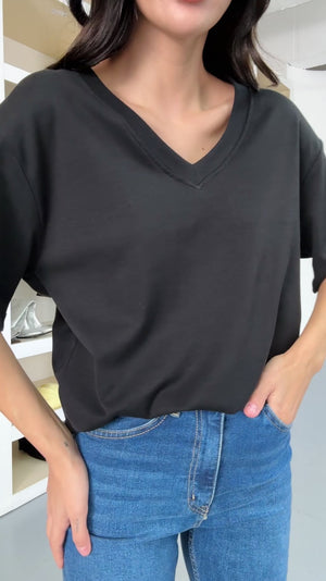 Siyah Orj Marka V Yaka Tshirt 6598-Siyah