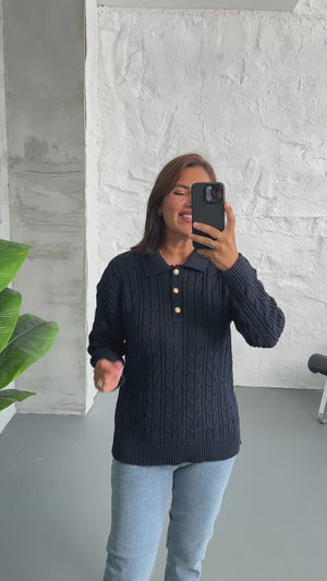 Lacivert Gold Düğme Detaylı Triko Kazak 2522-LACİVERT