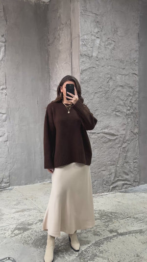 Kahve Bisiklet Yaka Oversize Kazak 2217-KAHVE