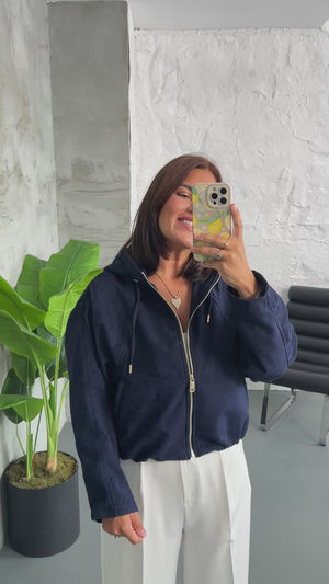 Lacivert Zr Model Kapşonlu Süet Ceket 580542-Lacivert