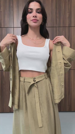 Olive Dört Cepli Etekli Tencel Takım 8130-Olive